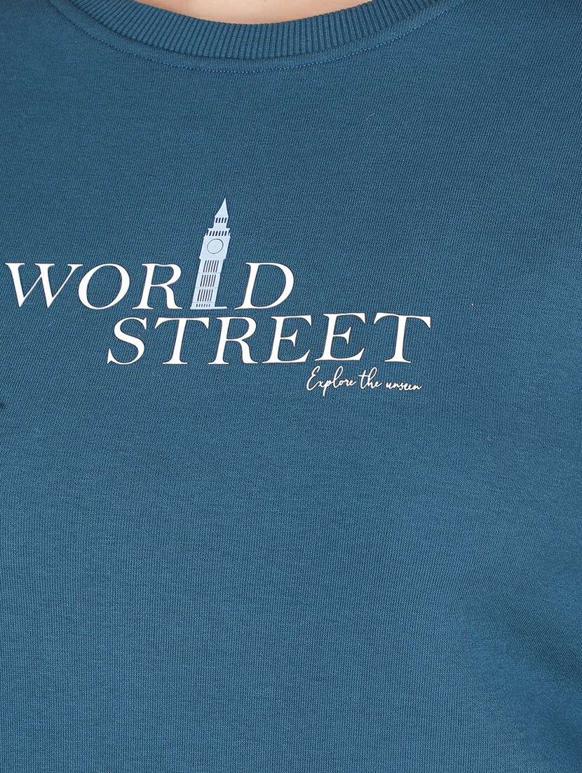 women blue cotton blend chest print sweatshirt - 21517989 -  Standard Image - 6