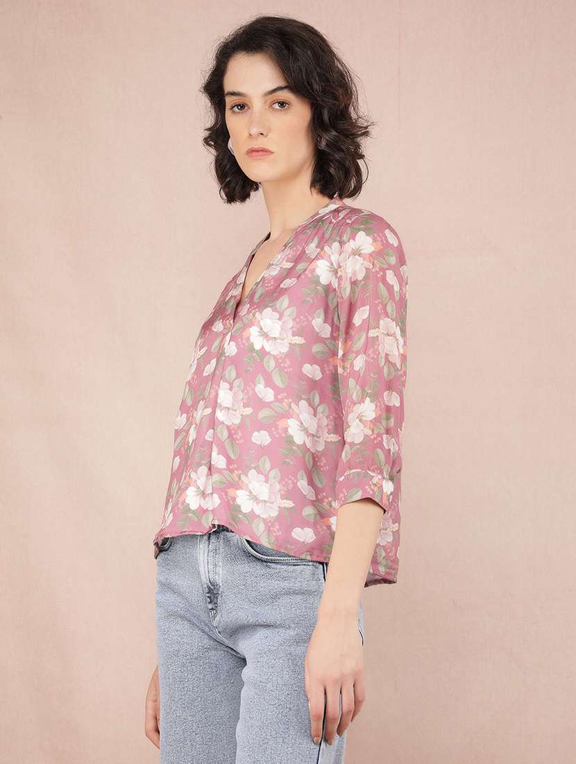 women floral printed v neck straight top - 21517996 -  Standard Image - 1