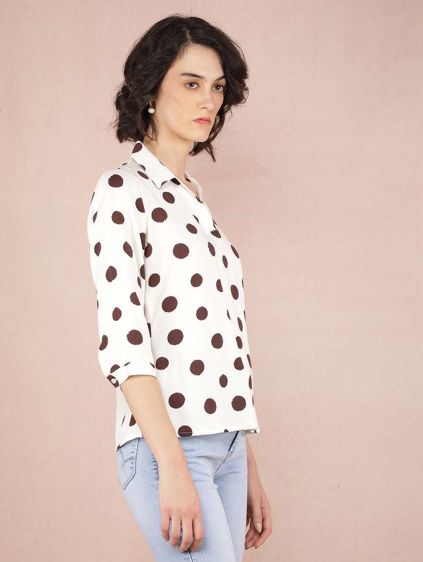 women polka dot printed collared straight top - 21518003 -  Standard Image - 1