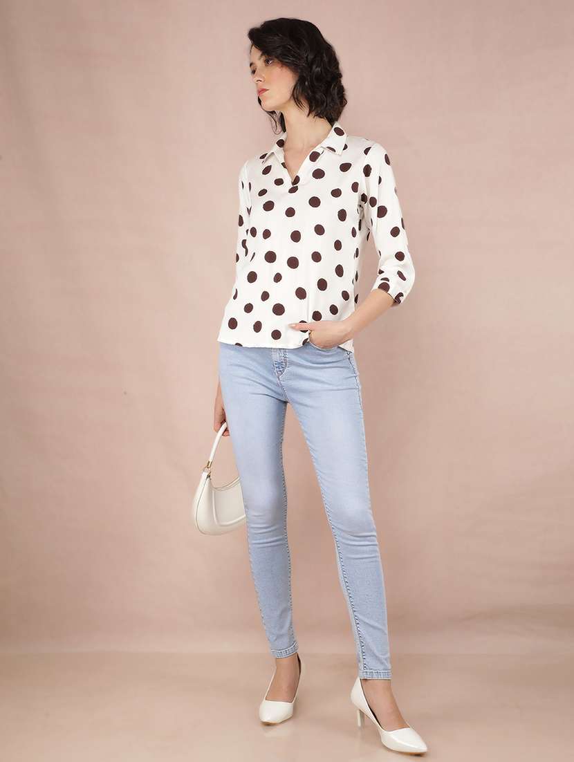women polka dot printed collared straight top - 21518003 -  Standard Image - 4
