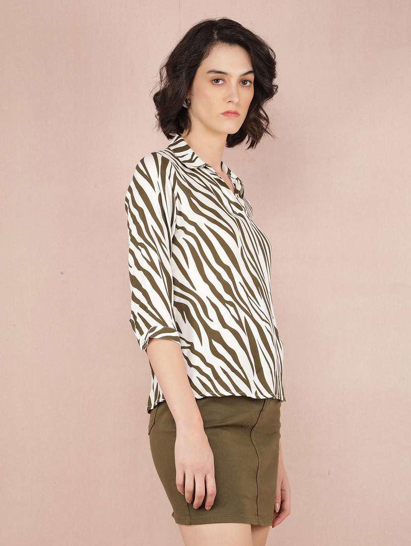 women animal printed collared straight top - 21518004 -  Standard Image - 1