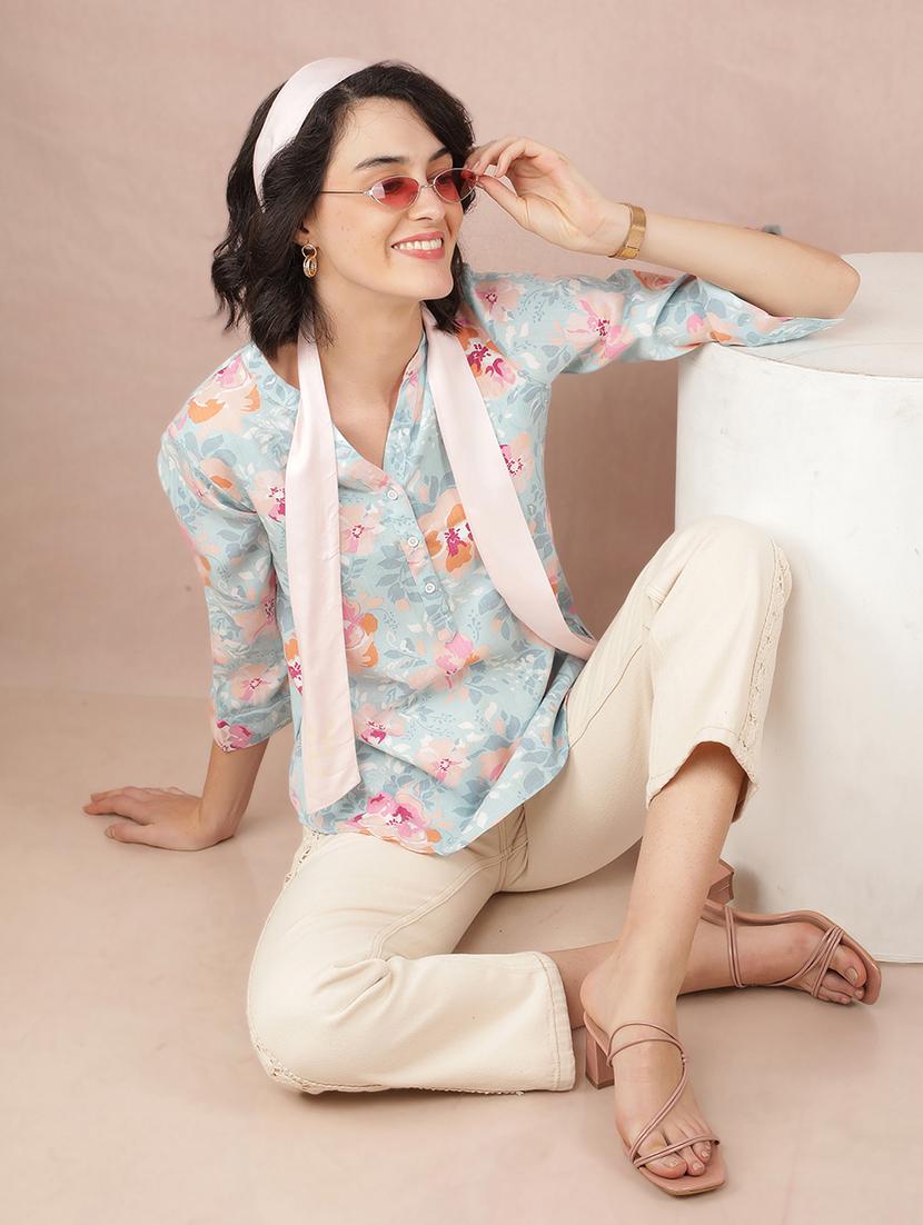 women purist blue viscose regular top - 21518008 - Standard Image - 4