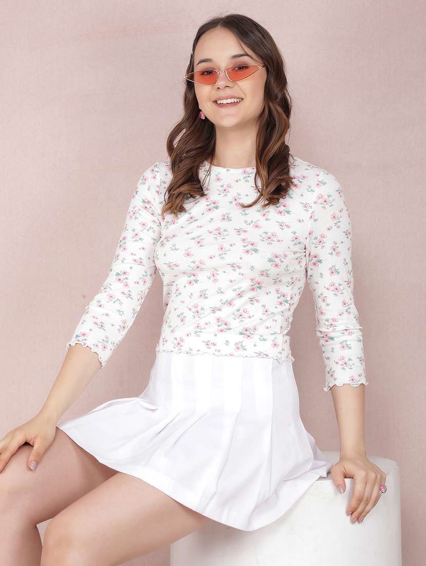 women white poly blend crop top - 21518009 -  Standard Image - 1