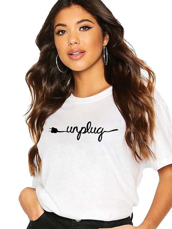 women white chest print t-shirt - 21518030 -  Standard Image - 1