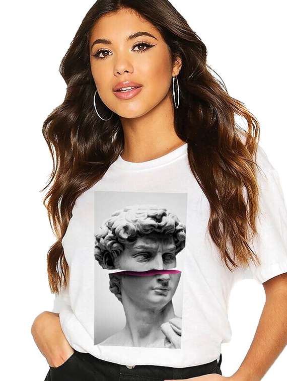 women white front print t-shirt - 21518043 -  Standard Image - 1