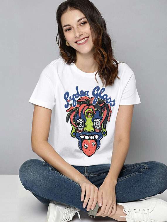 women white cotton blend front print t-shirt - 21518083 -  Standard Image - 1