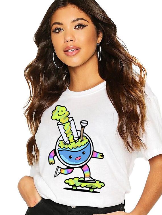 women white cotton blend front print t-shirt - 21518095 - Standard Image - 1