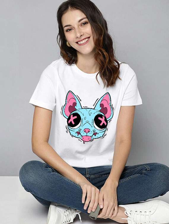 women white cotton blend front print t-shirt - 21518105 -  Standard Image - 1