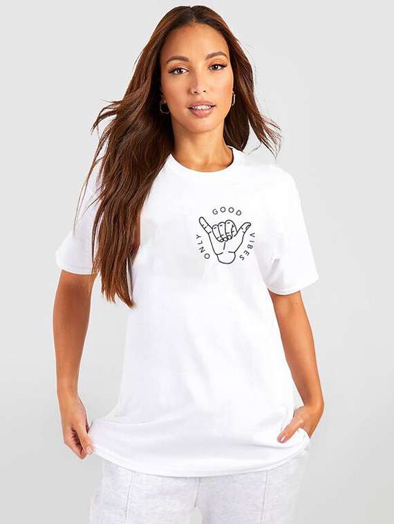 women white cotton blend placement print t-shirt