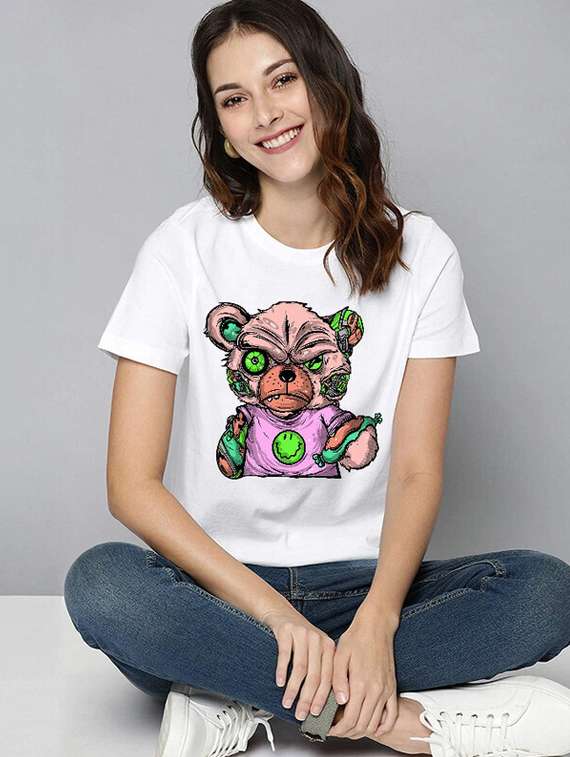 women white cotton blend front print t-shirt - 21518127 -  Standard Image - 1