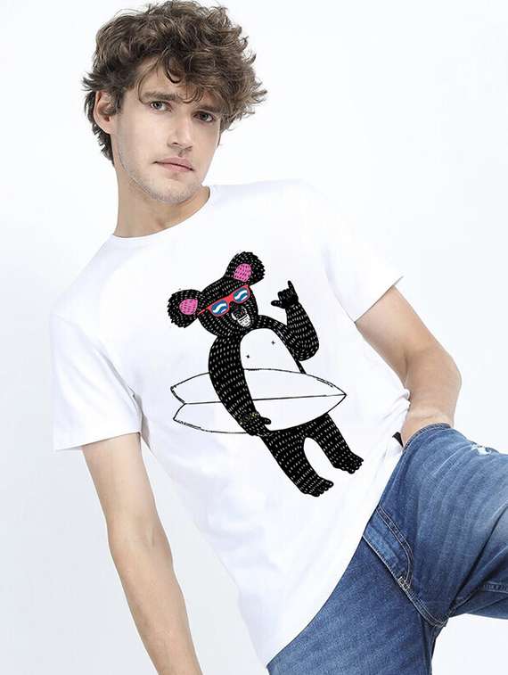 men white front printed t-shirt - 21518157 -  Standard Image - 1