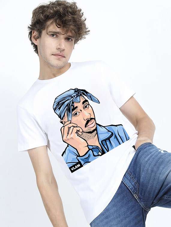 men white front printed t-shirt - 21518174 -  Standard Image - 1