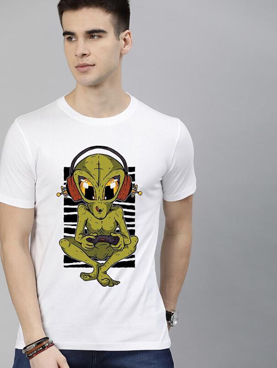 men white front printed t-shirt - 21518228 - Standard Image - 1