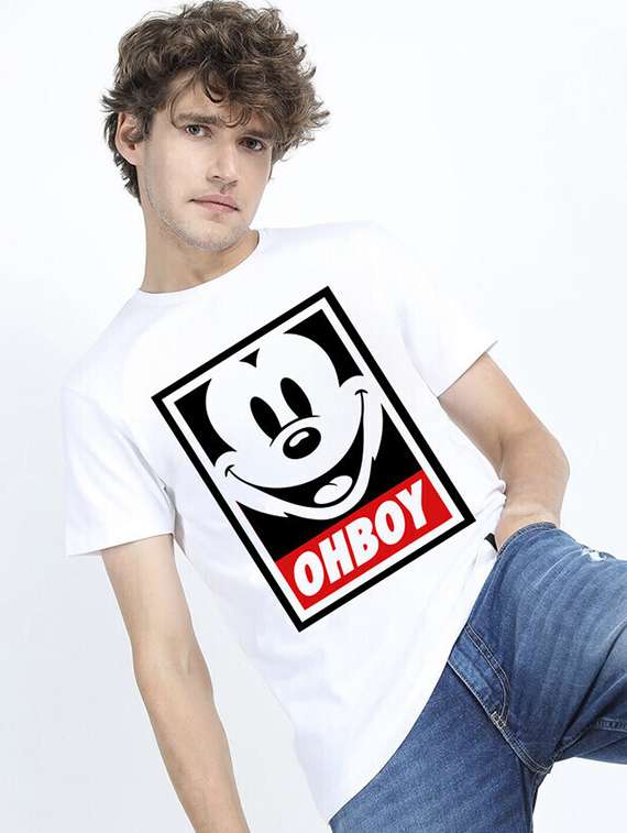 men white front printed t-shirt - 21518229 -  Standard Image - 1