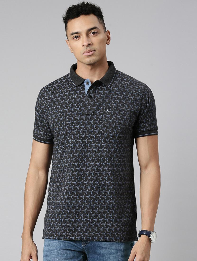 men polo neck all over print t-shirt