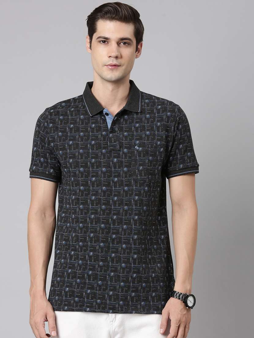 men polo neck all over print t-shirt