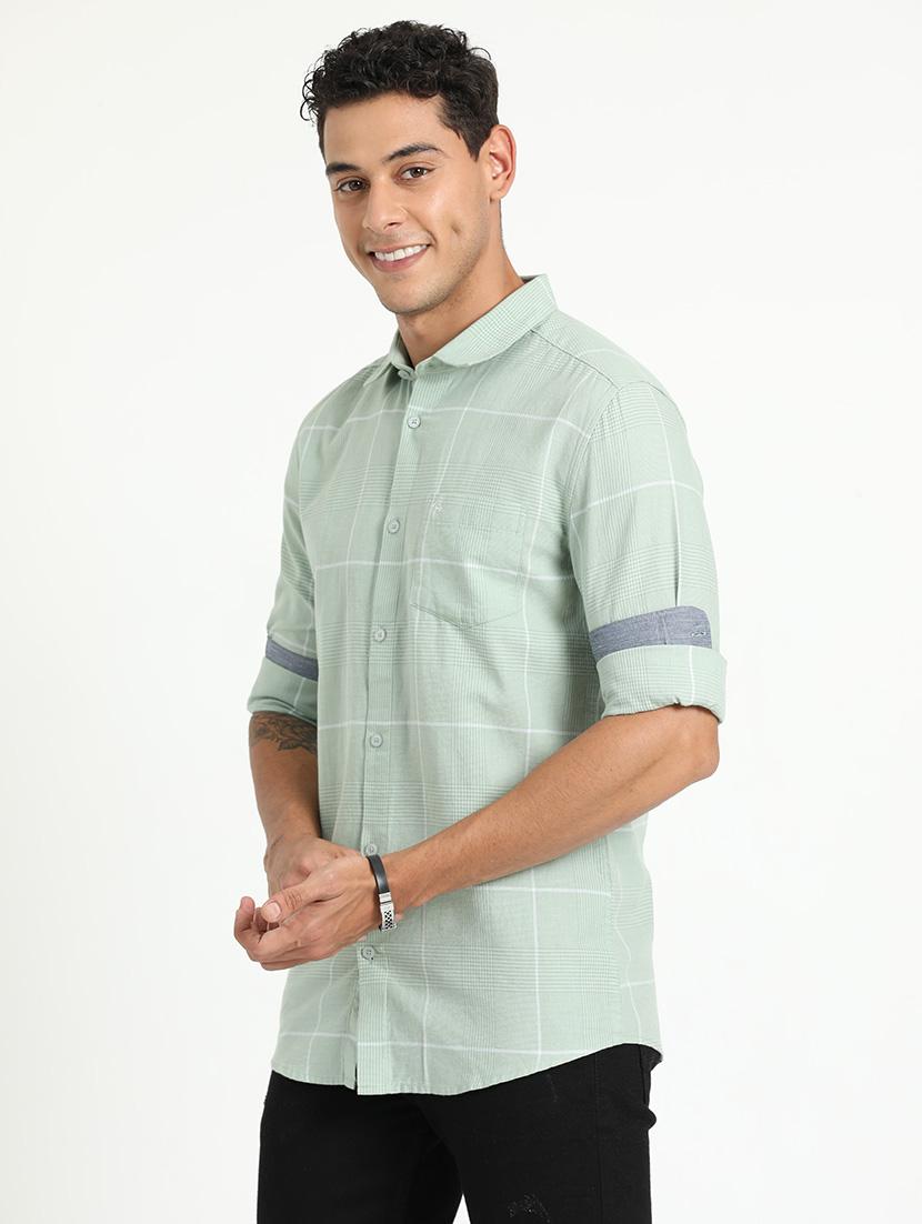 men checks long sleeves casual shirts - 21518469 - Standard Image - 1