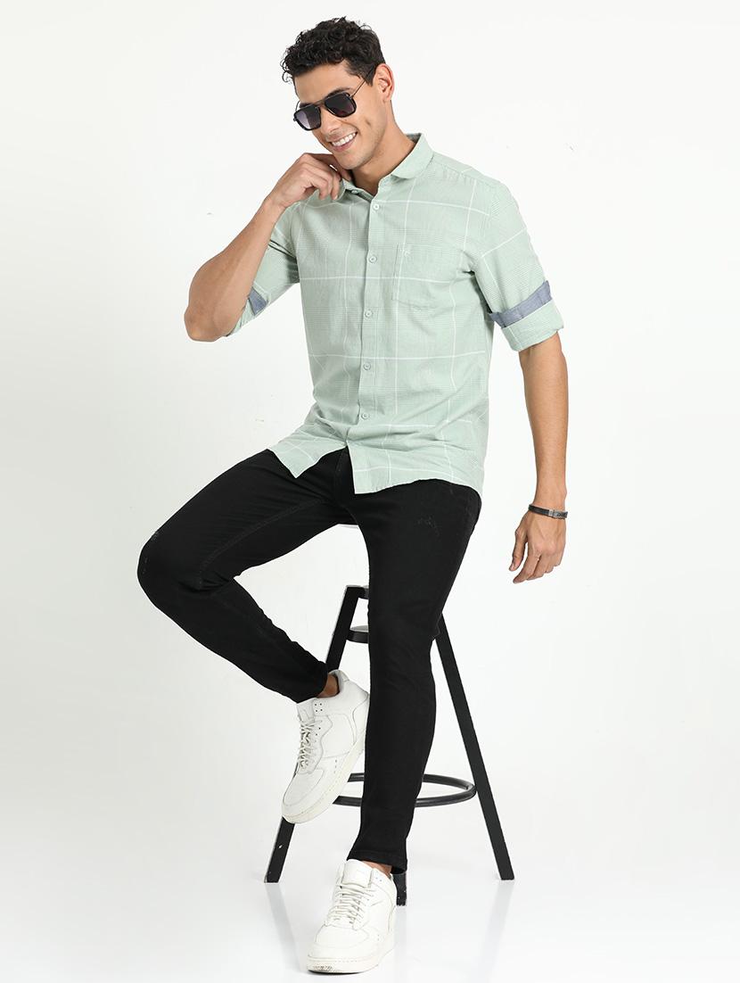men checks long sleeves casual shirts - 21518469 - Standard Image - 4