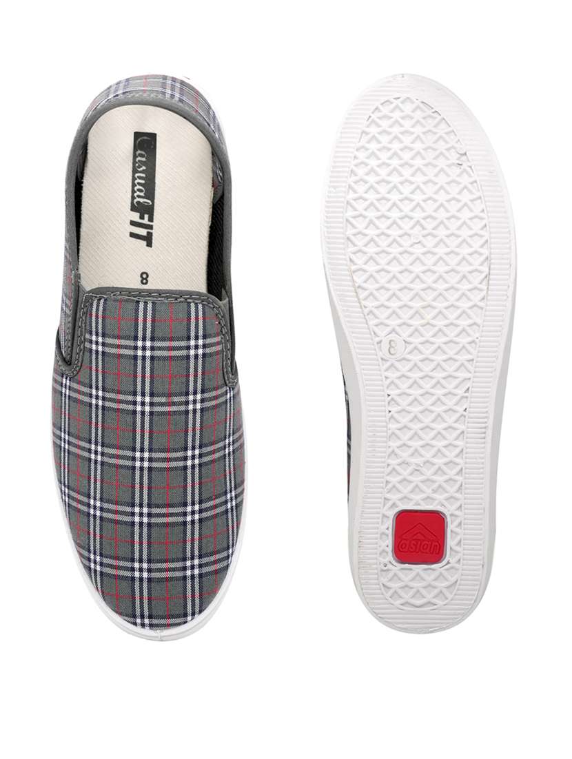 men grey check slip on shoes - 21518521 -  Standard Image - 4