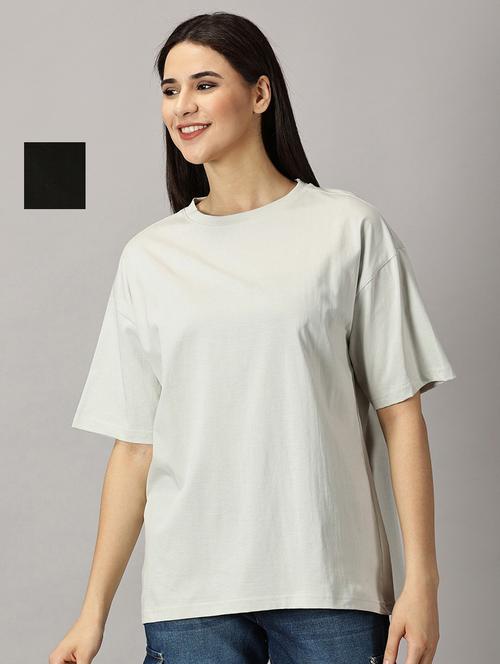 women pack of 2 solids oversized t-shirts - 21518793 - Standard Image - 0