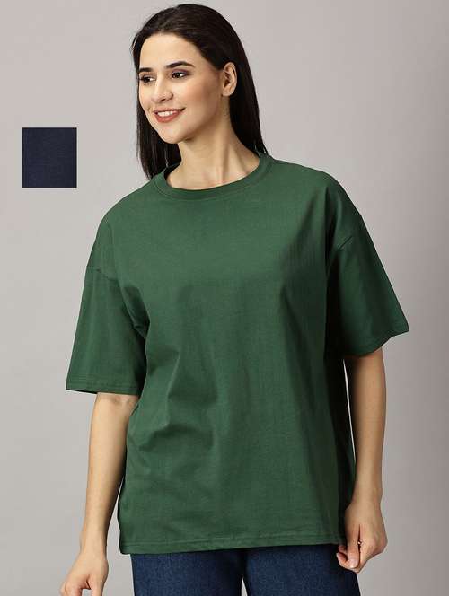 women pack of 2 solids oversized t-shirts - 21518795 -  Standard Image - 0