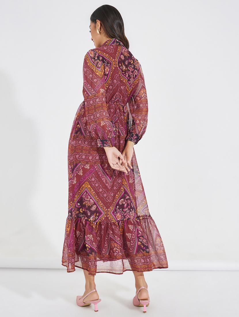 women printed puff sleeve tiered dress - 21518846 - Standard Image - 4