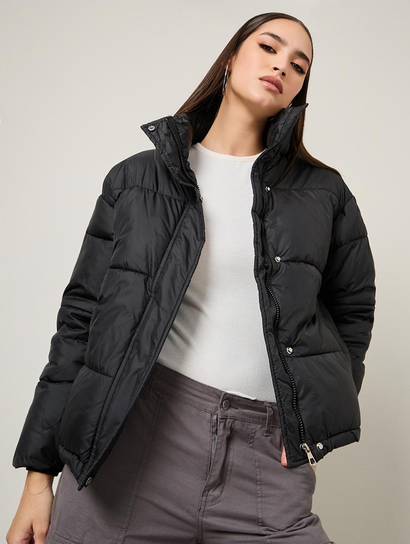 women black solid regular jacket - 21518874 - Standard Image - 1