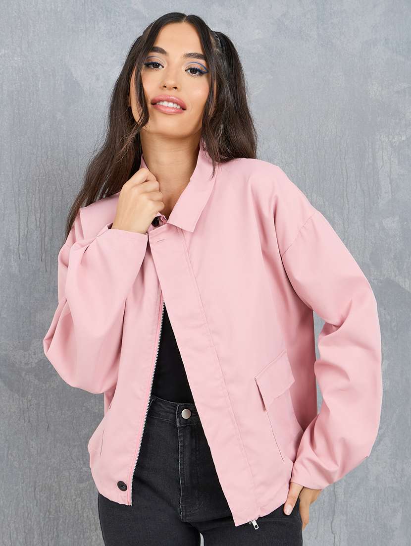 women pink solid regular jacket - 21518878 -  Standard Image - 1