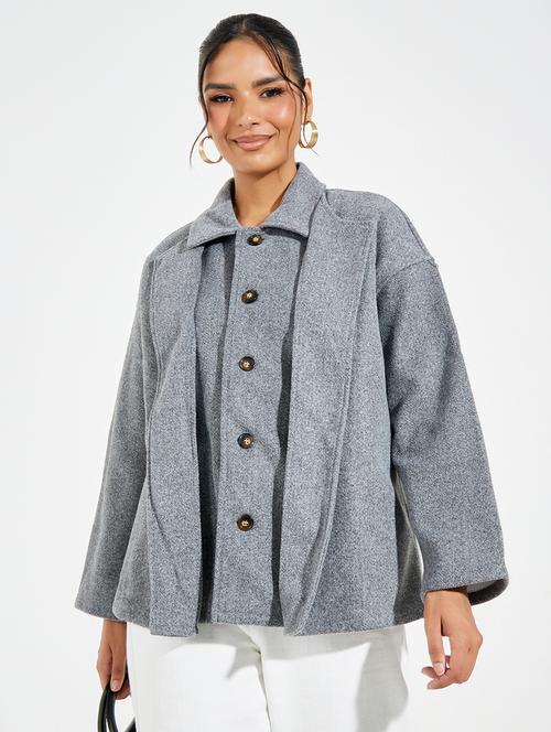 women grey solid regular jacket - 21518880 - Standard Image - 0