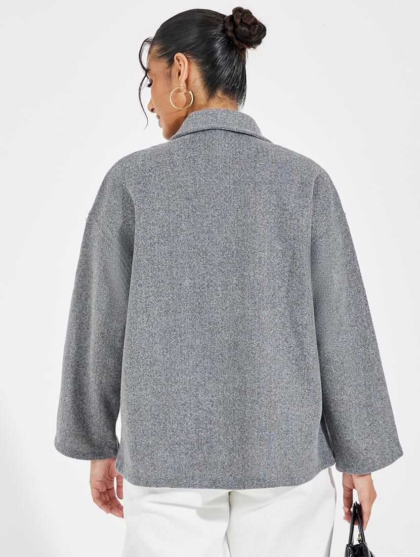 women grey solid regular jacket - 21518880 -  Standard Image - 1
