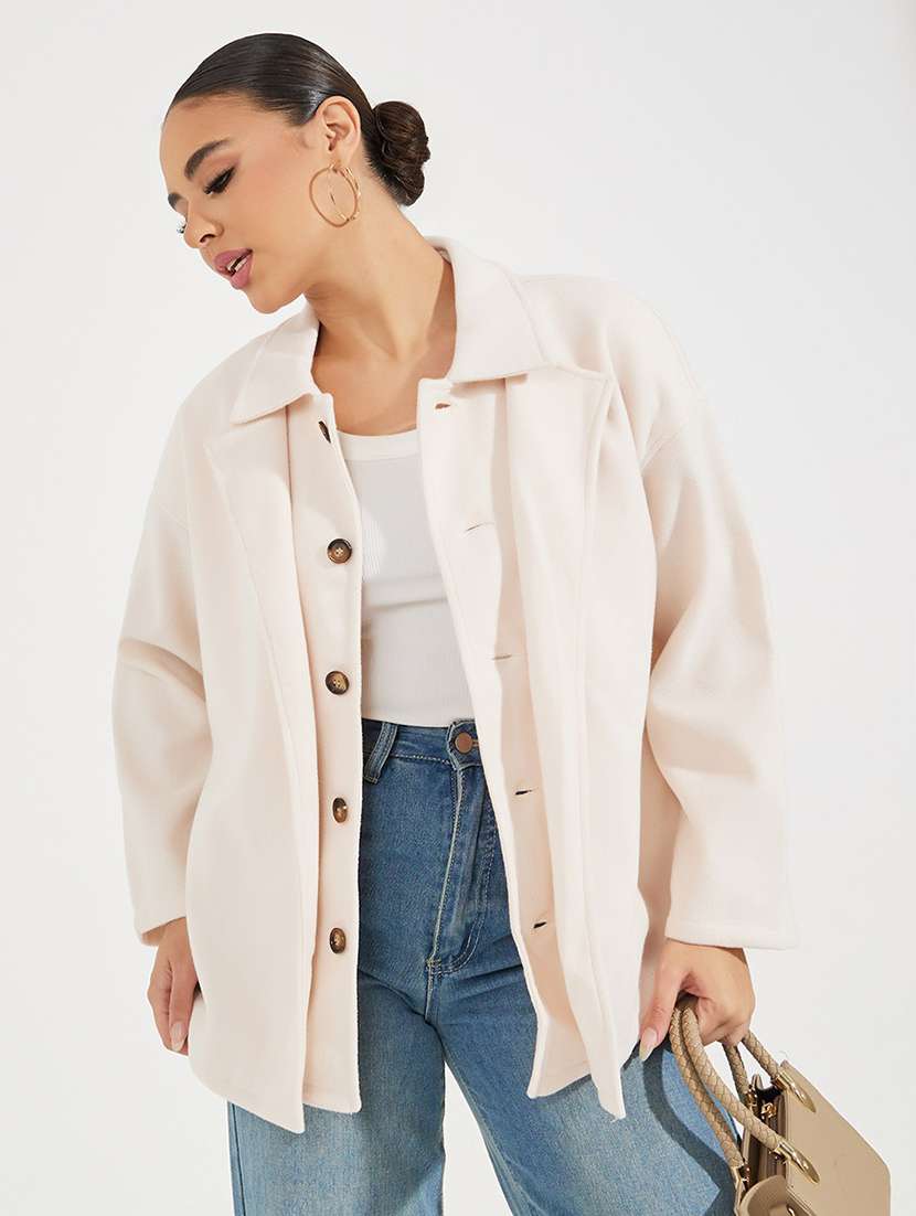 women beige solid regular shacket - 21518883 -  Standard Image - 1