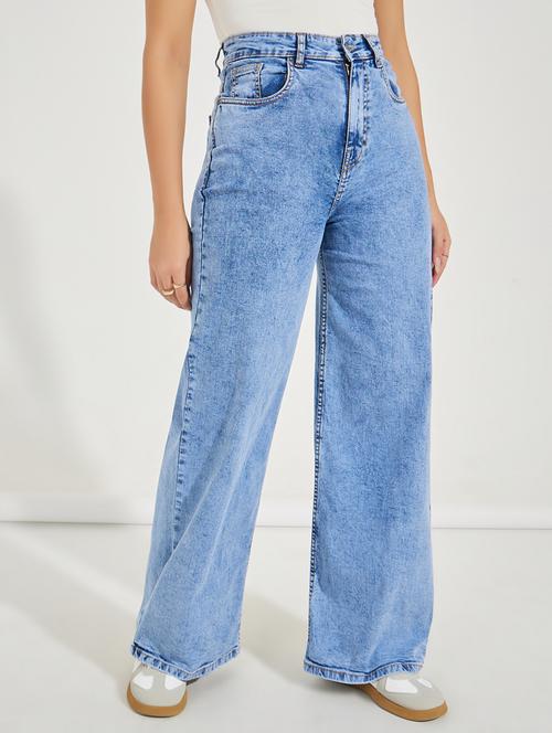 women light blue solid wide leg jean - 21518885 - Standard Image - 0