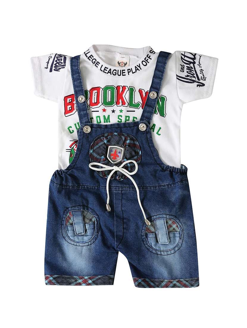 boys denim printed dungaree set