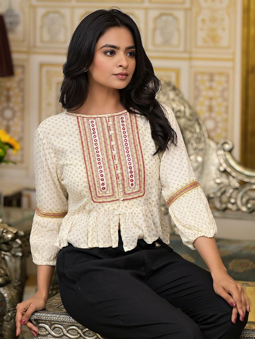 women beige printed boat neck top - 21518961 - Standard Image - 4