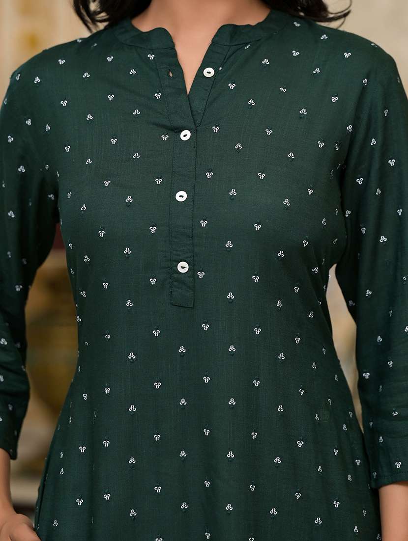 women bottle green mandarin neck straight kurta - 21518963 -  Standard Image - 6
