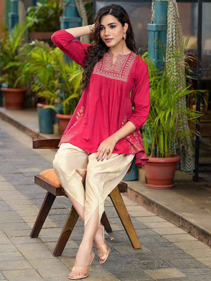 women pink notch neck dhoti kurta set - 21518984 -  Standard Image - 1