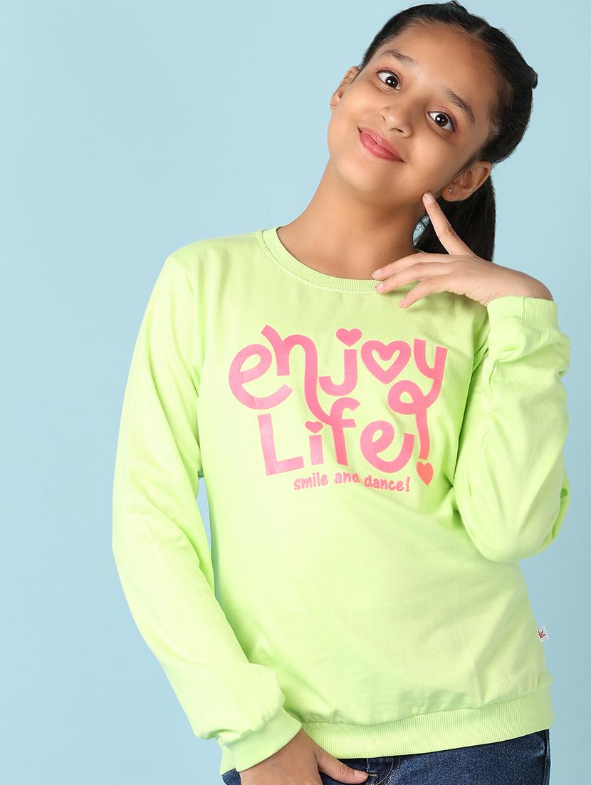 girls front printed round neck sweatshirt - 21519230 - Standard Image - 1