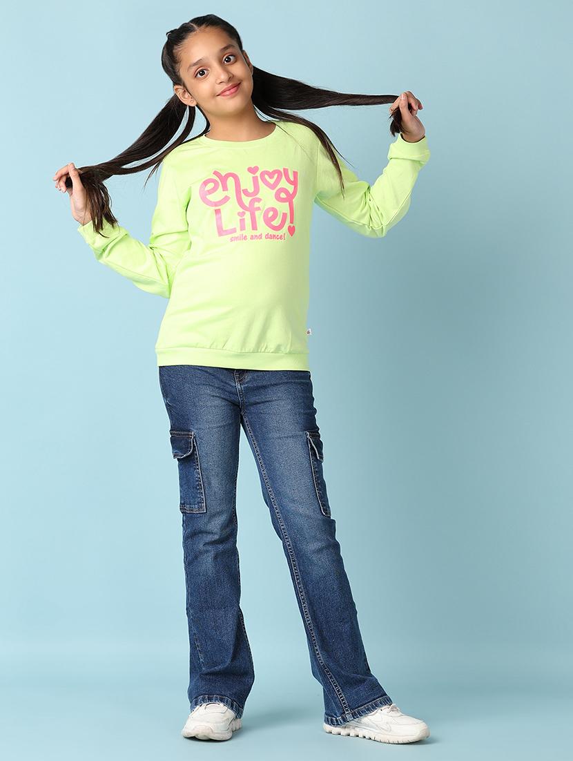 girls front printed round neck sweatshirt - 21519230 - Standard Image - 4