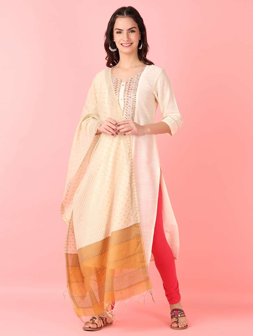 women cream self design dupatta - 21519231 -  Standard Image - 1