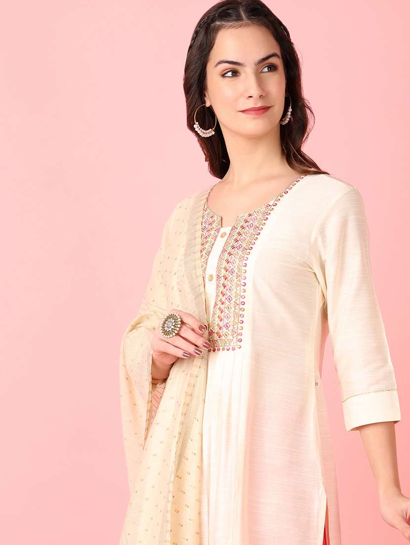 women cream self design dupatta - 21519231 -  Standard Image - 4