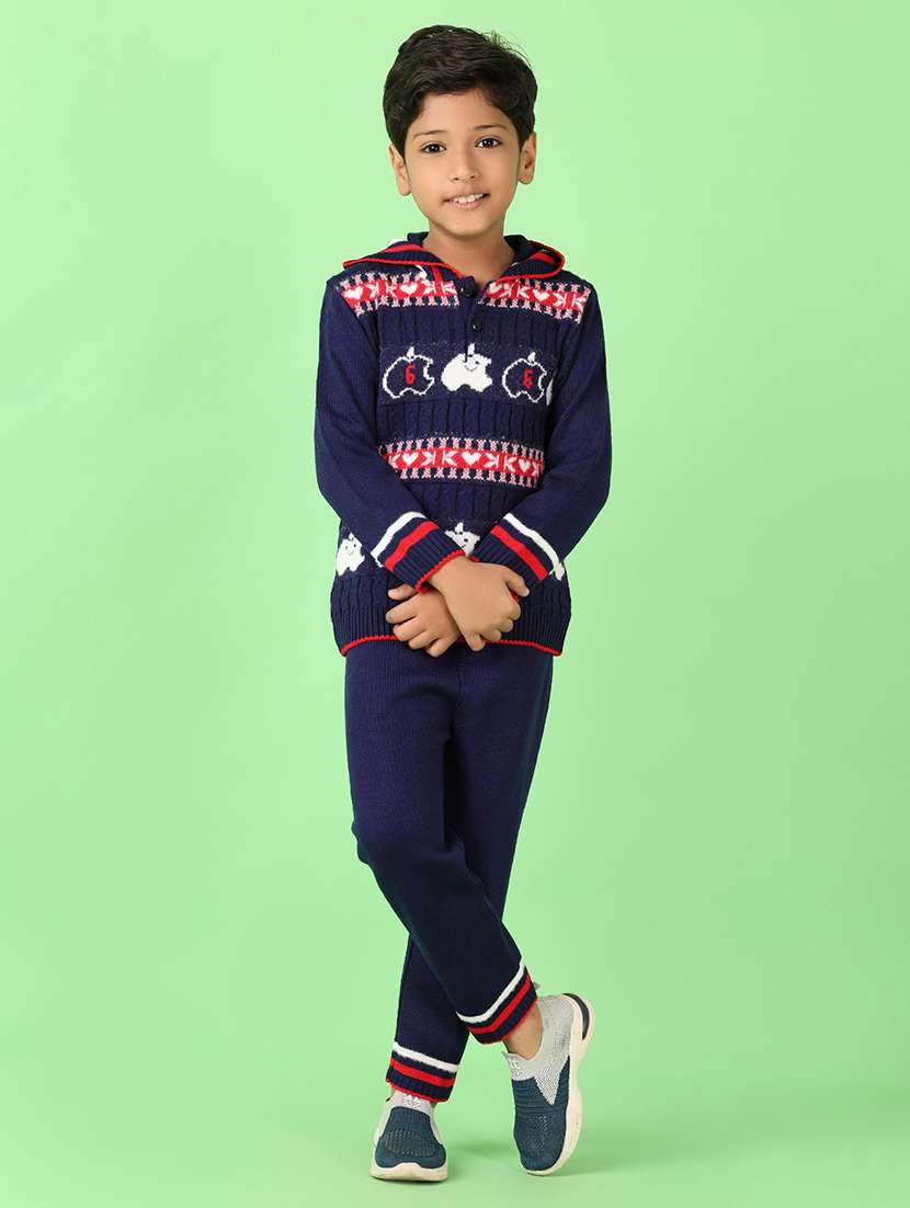 boys self design winter wear sweater & bottom set - 21519262 -  Standard Image - 1