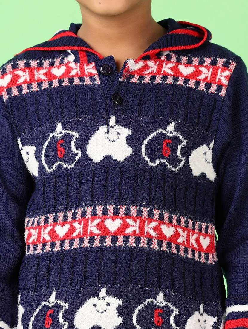 boys self design winter wear sweater & bottom set - 21519262 -  Standard Image - 4