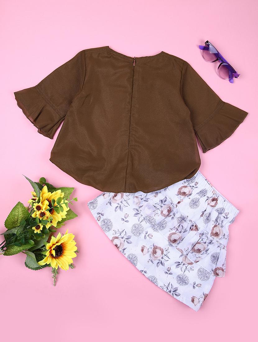 girls solid round neck skirt top - 21519273 - Standard Image - 1