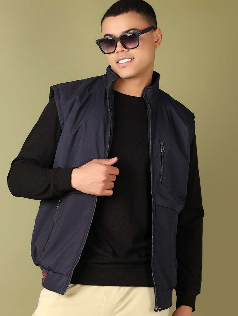 men navy blue solid bomber jacket - 21519276 -  Standard Image - 1