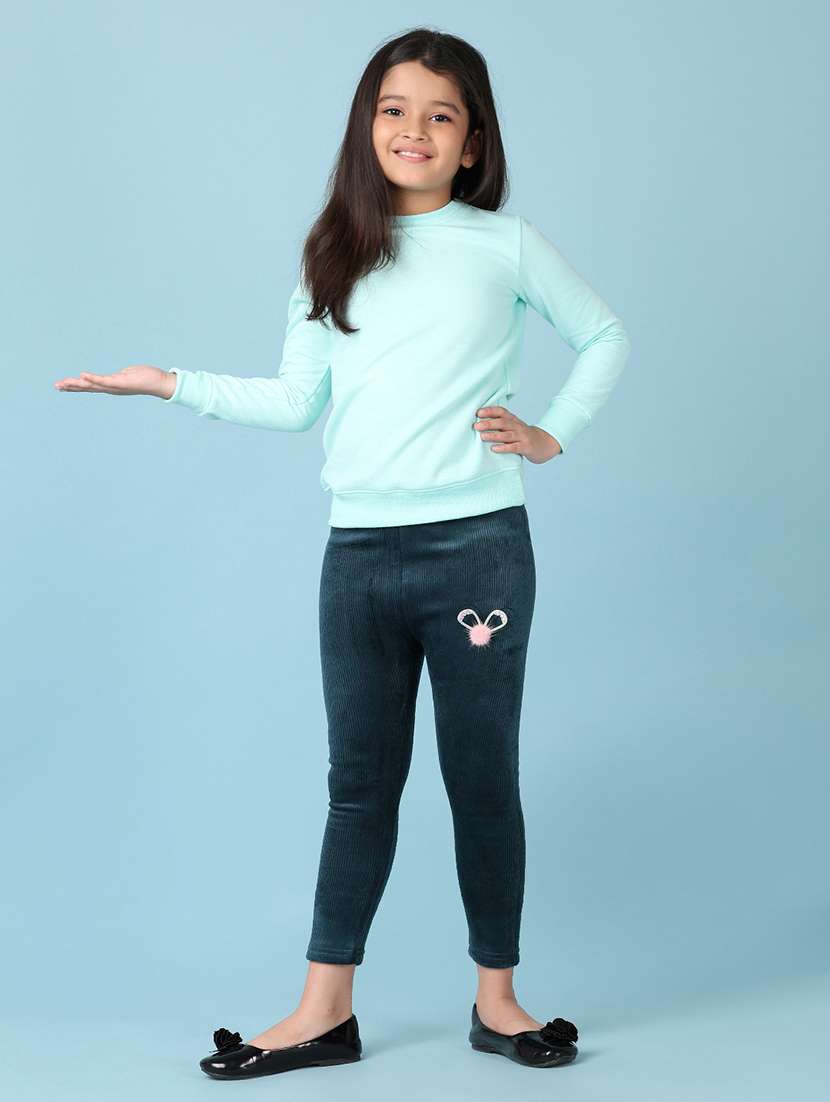 girls blue solid legging - 21519298 -  Standard Image - 4