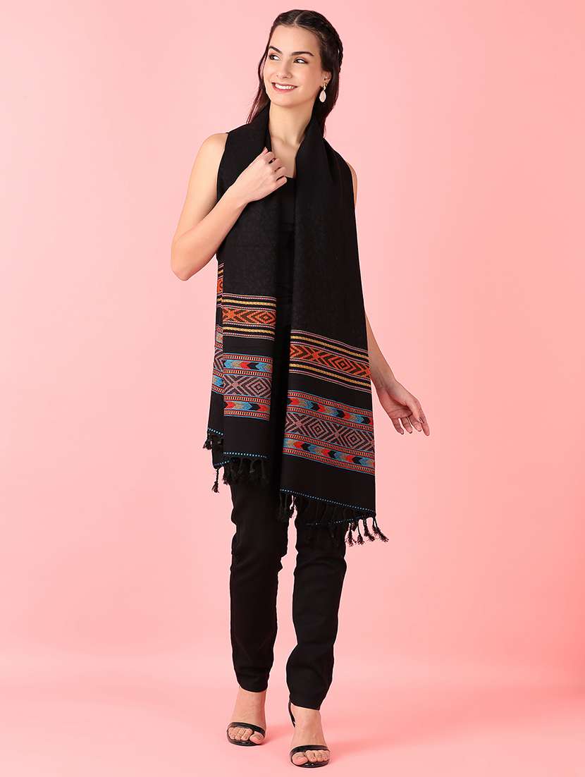 women solid shawl with bordered - 21519300 -  Standard Image - 1