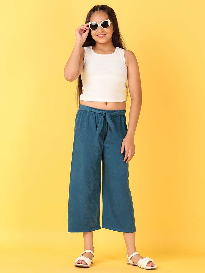 Girls Teal Solid Palazzo - 21519356 -  Standard Image - 4