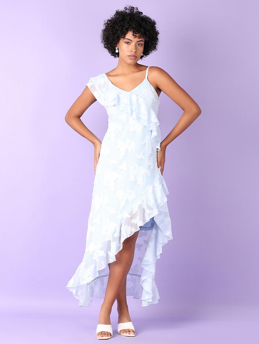 women solid asymmetric neck ruffled dress - 21519358 - Zoom Image - 0