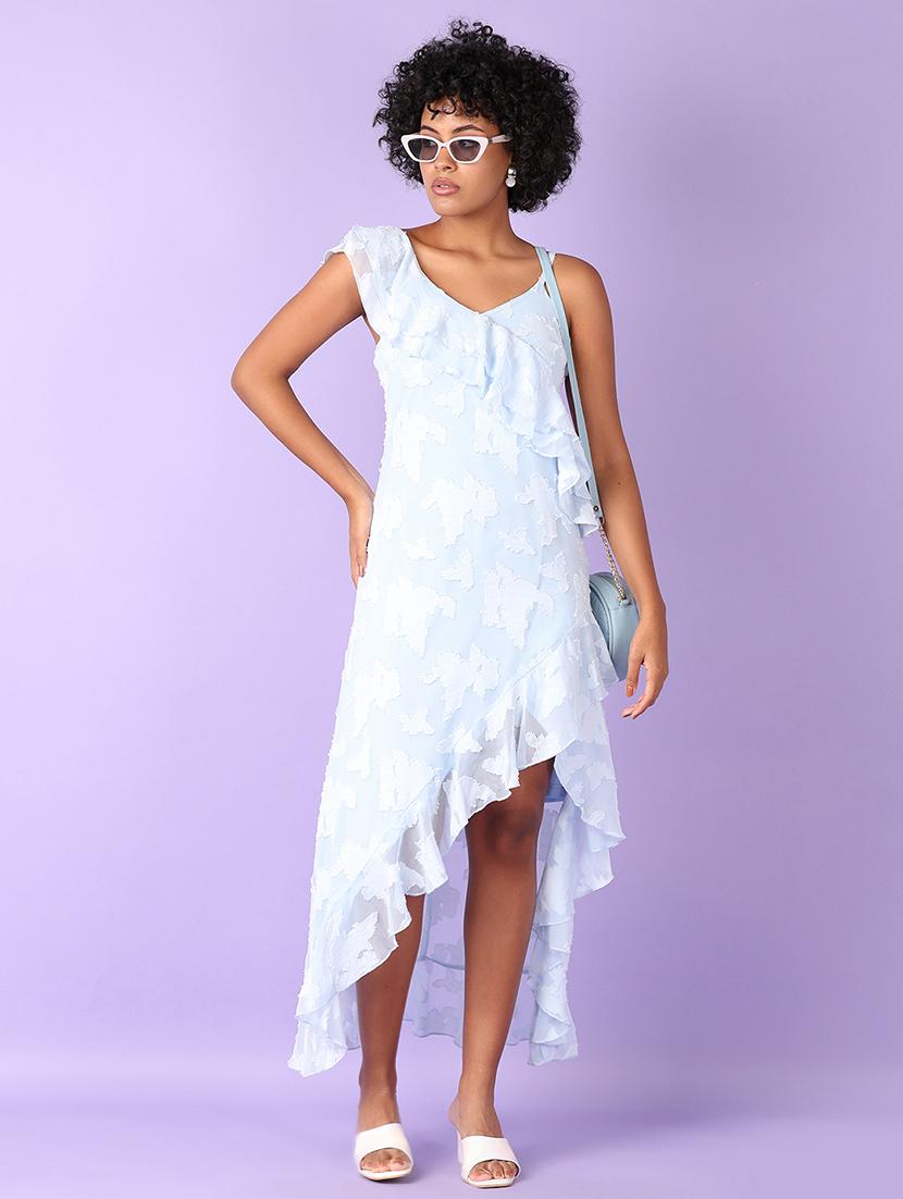 women solid asymmetric neck ruffled dress - 21519358 - Standard Image - 1