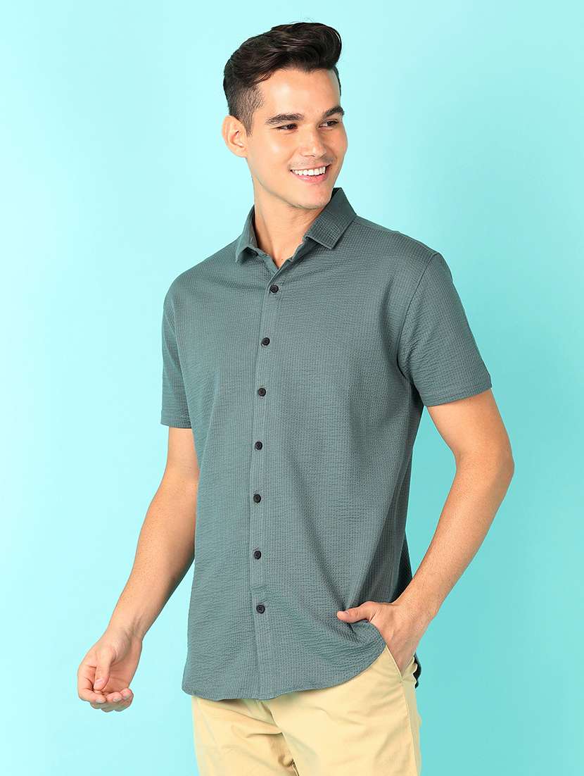 men short sleeves plain casual shirt - 21519366 -  Standard Image - 1